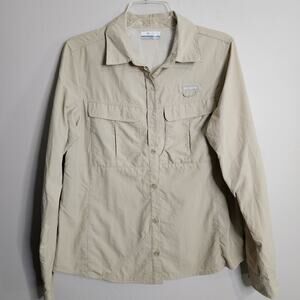 Columbia OMNI SHADE Sun Protection Womens Sz L Button Up Long Sleeve Shirt Hike